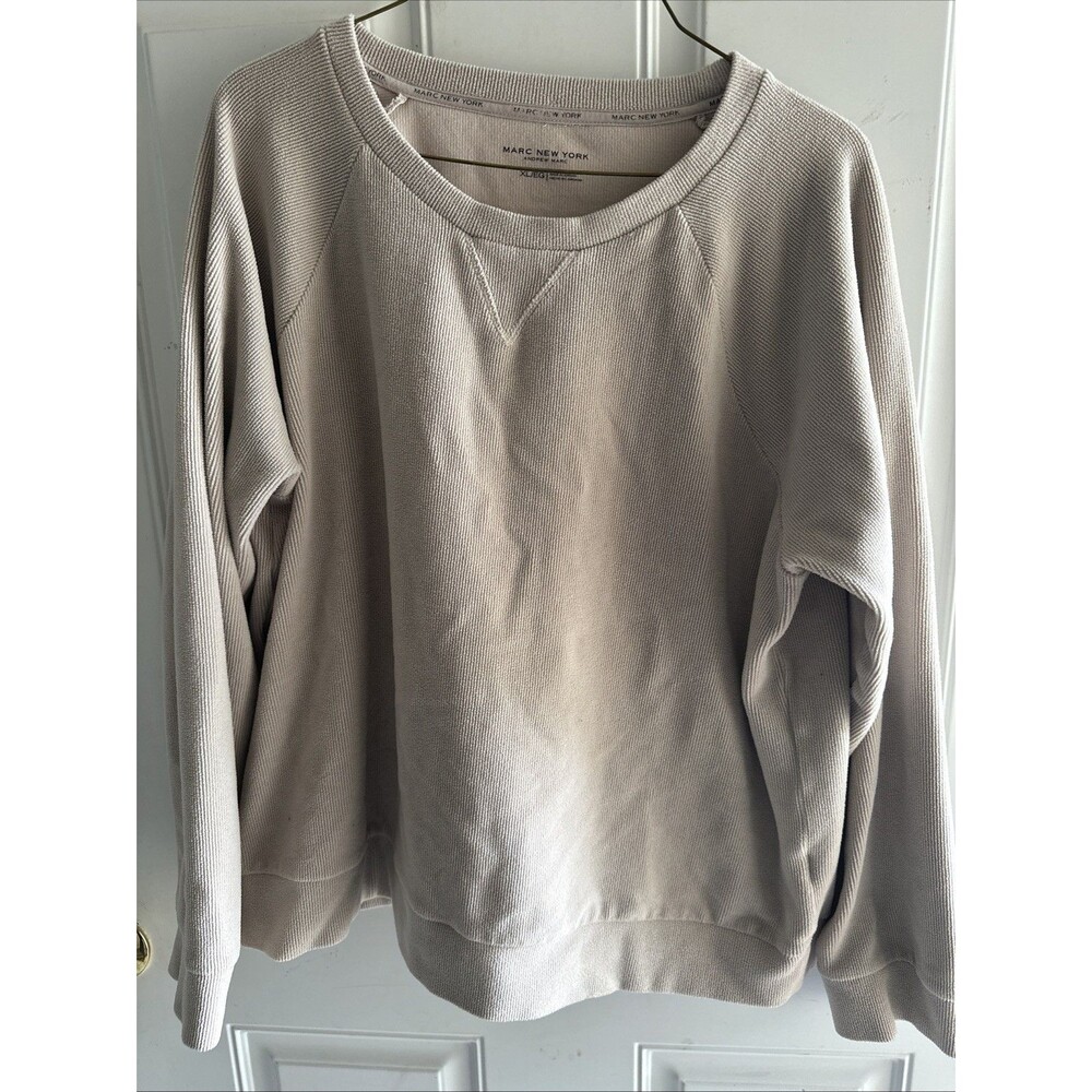Marc New York Cozy Ribbed Crewneck Pullover Sweatshirt XL Stone Beige Casual Top